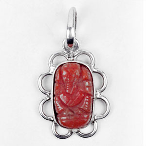 Coral Ganesh Locket(Small)